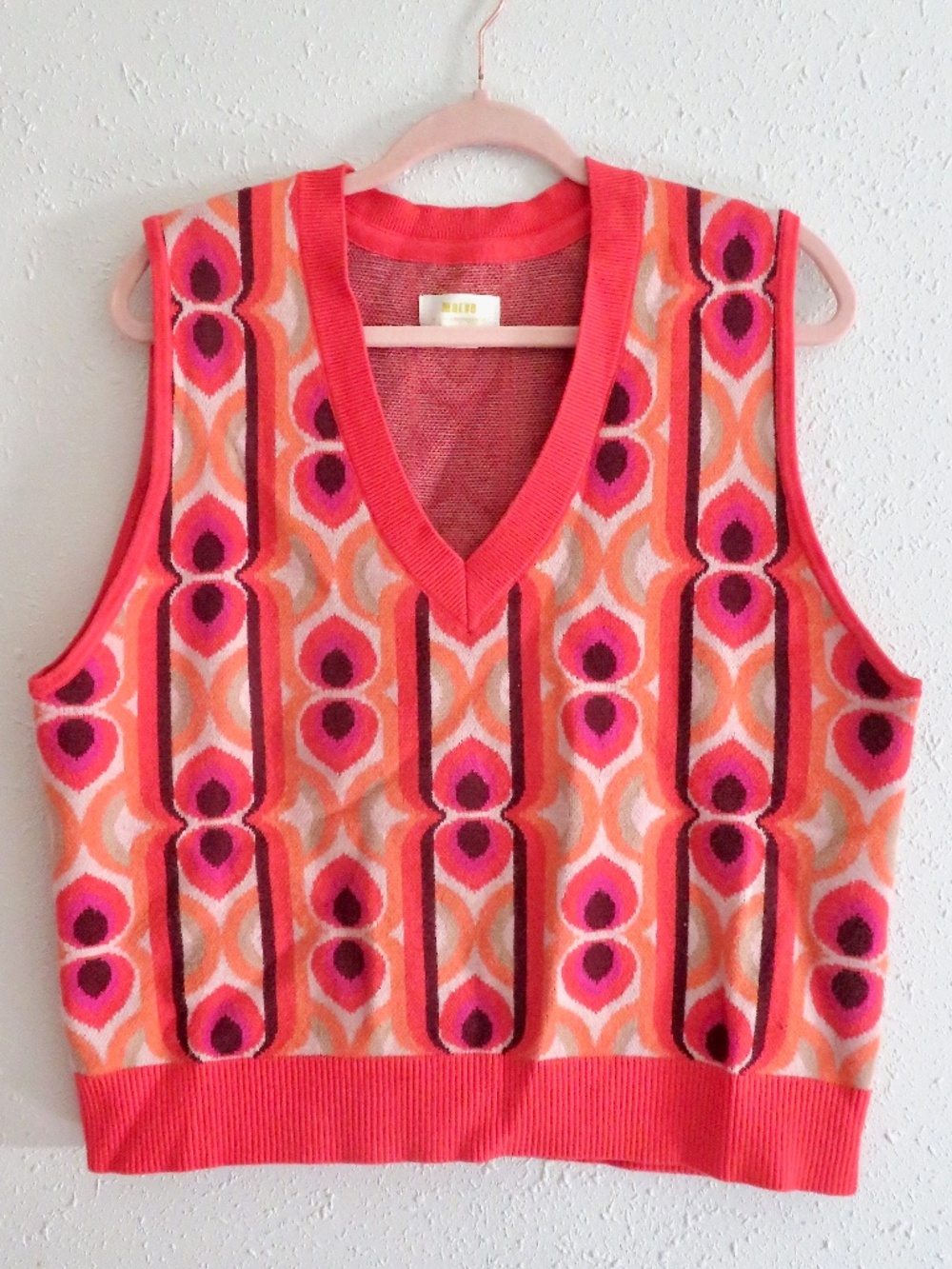 Maeve Anthropologie Mod Geometric Floral Sweater Vest Size XL